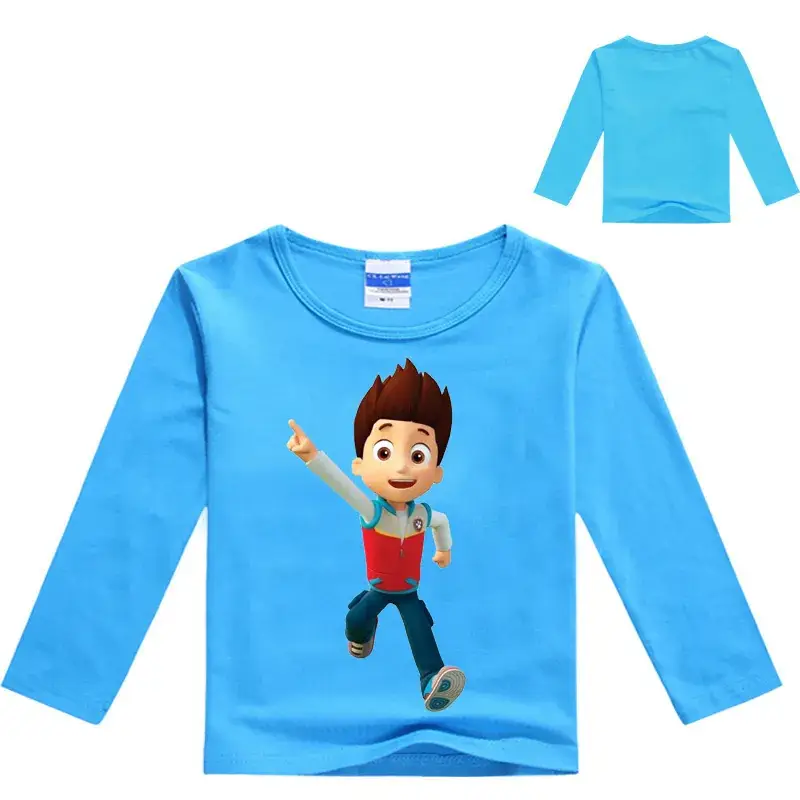 Red Long-Sleeve Dog Print Kids T-Shirt - Image 7