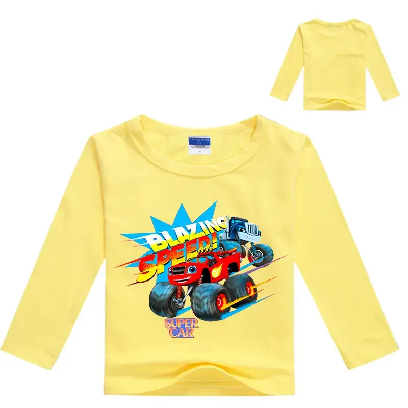 Yellow Motorcycle Graphic Long Sleeve T-Shirt for Boys - Image 12