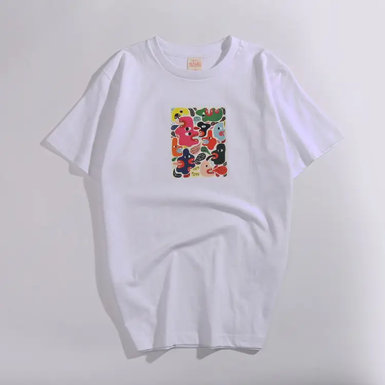 White Japanese Printed T-Shirt Thick Cotton Men Women - Image 2