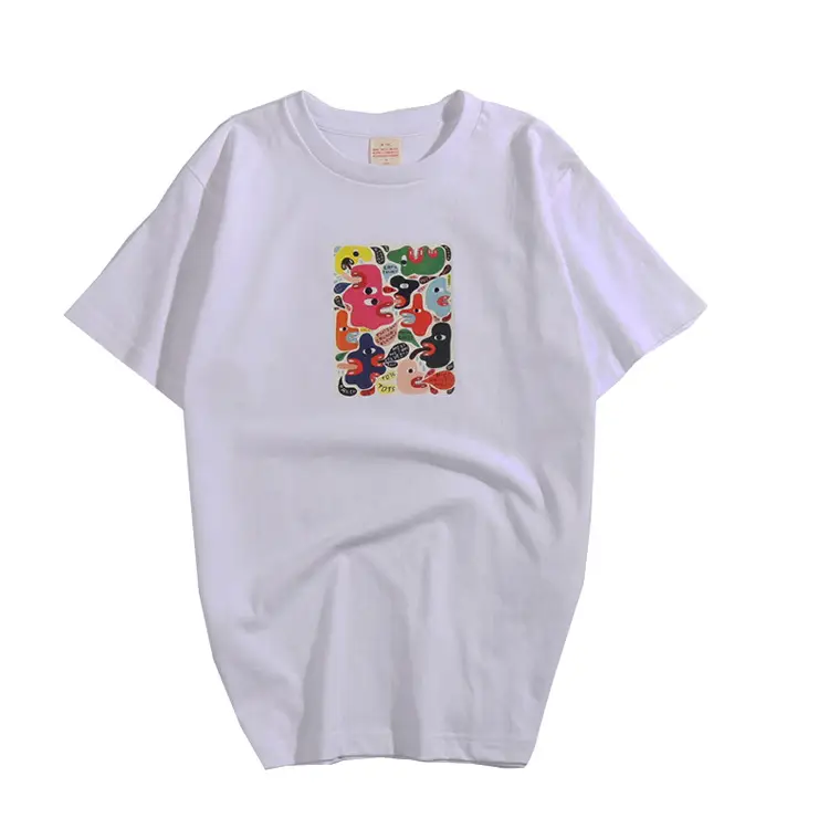White Japanese Printed T-Shirt Thick Cotton Men Women - Image 6