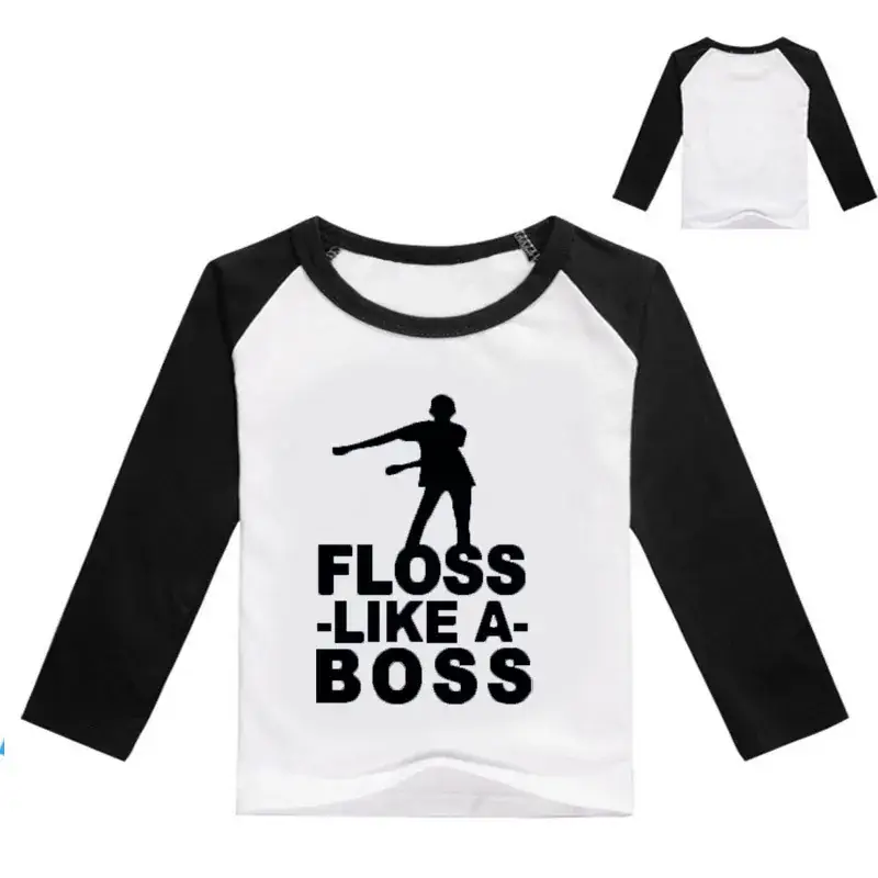 Kids Printed Long Sleeve T-Shirt White Floss Boss Design - Image 12
