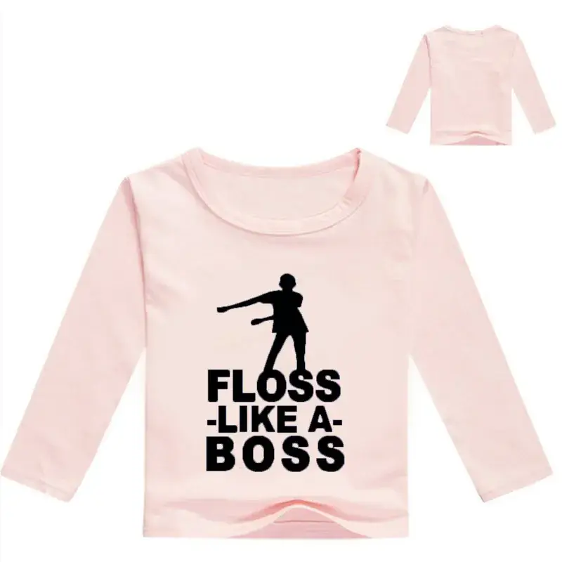 Kids Printed Long Sleeve T-Shirt White Floss Boss Design — feature 11