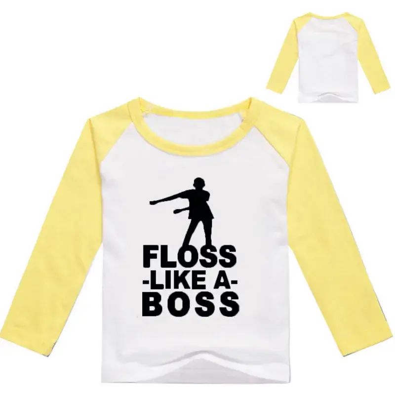 Kids Printed Long Sleeve T-Shirt White Floss Boss Design — feature 2