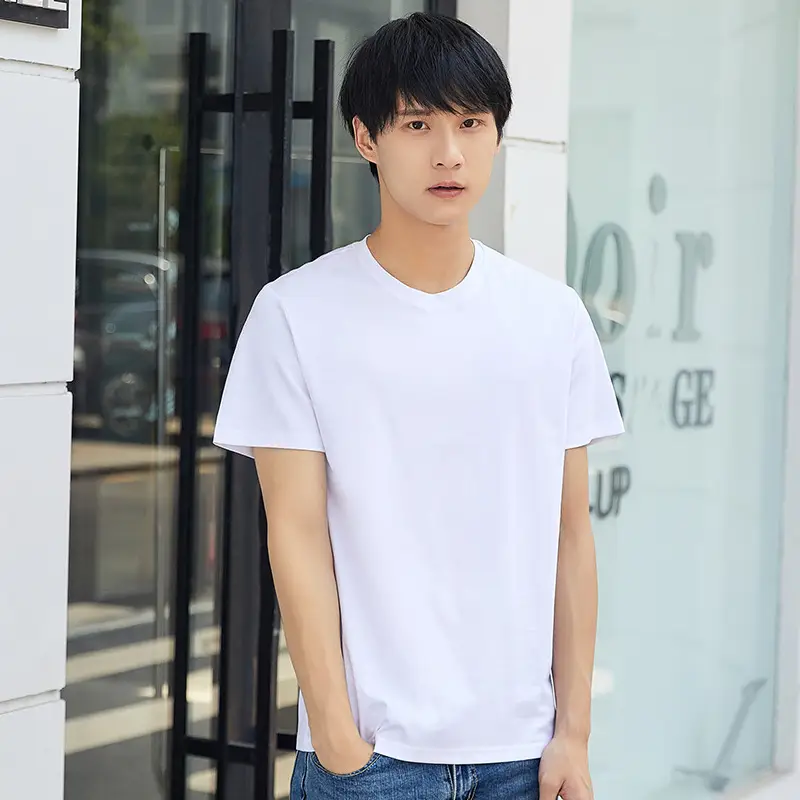 Men's 80M Cotton V-Neck T-Shirt Grey - Image 9