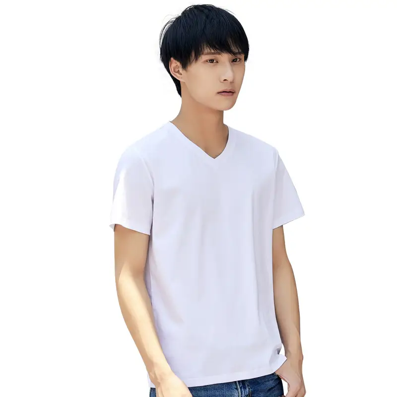 Men's 80M Cotton V-Neck T-Shirt Grey - Image 11