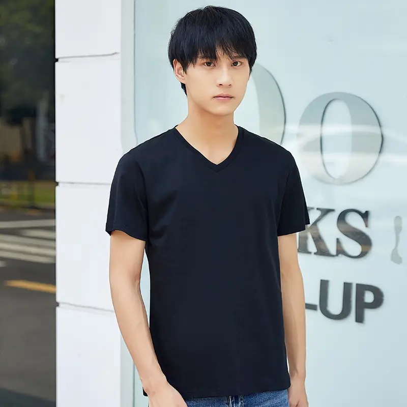 Men's 80M Cotton V-Neck T-Shirt Grey - Image 5