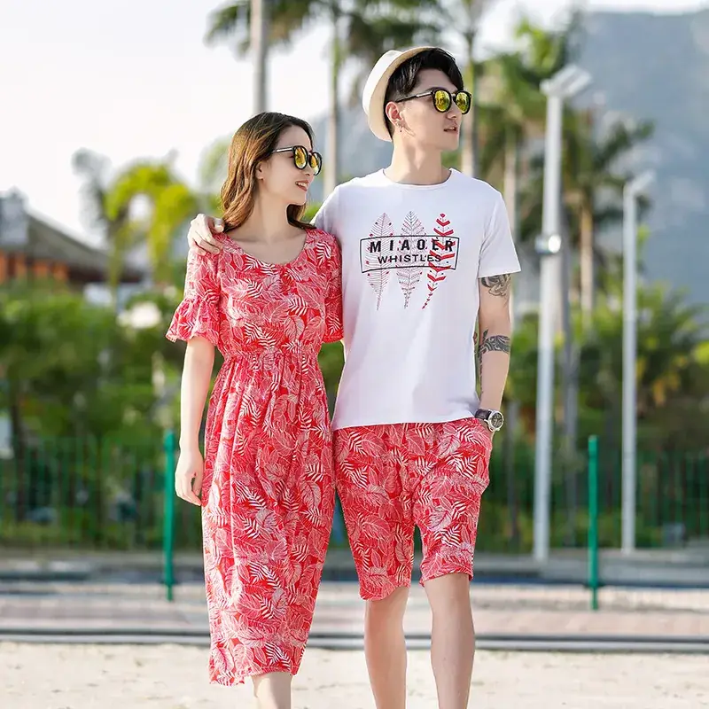 2022 New Summer Family Beach Suit Red Floral 3-4Pcs - Image 5
