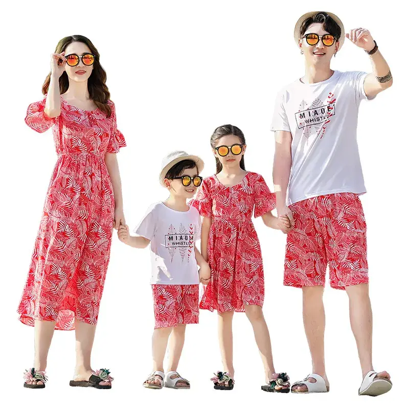 2022 New Summer Family Beach Suit Red Floral 3-4Pcs - Image 6