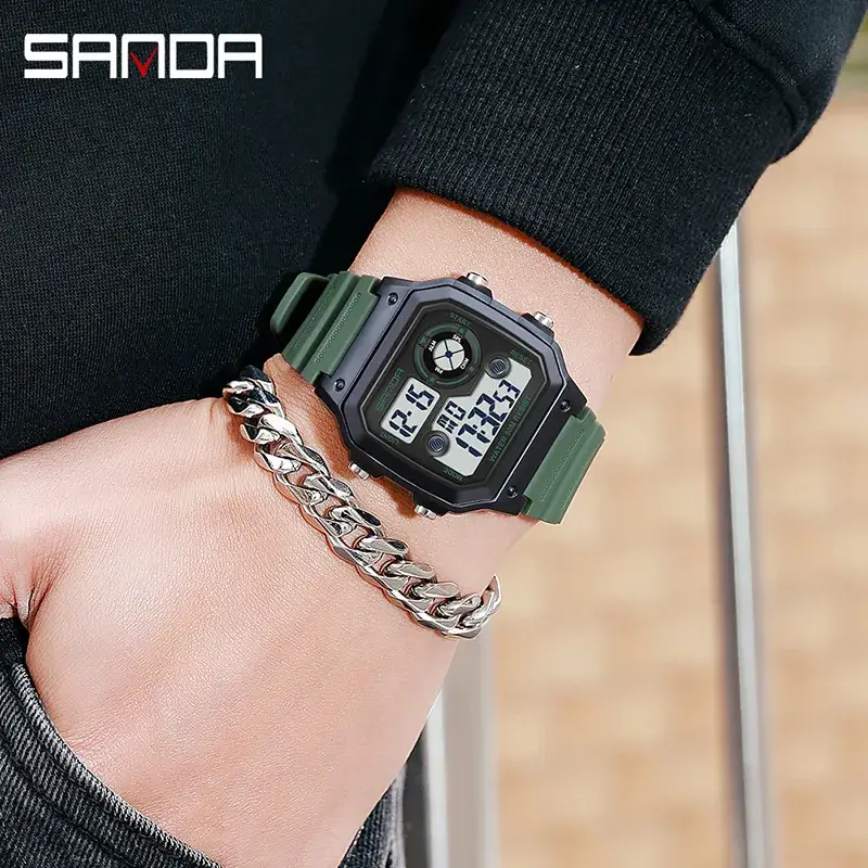 Sanda New Square Watch Swimming Waterproof Alarm Luminous Male Student Watch Korean Style Simple Fashion Sports Watch - Image 7