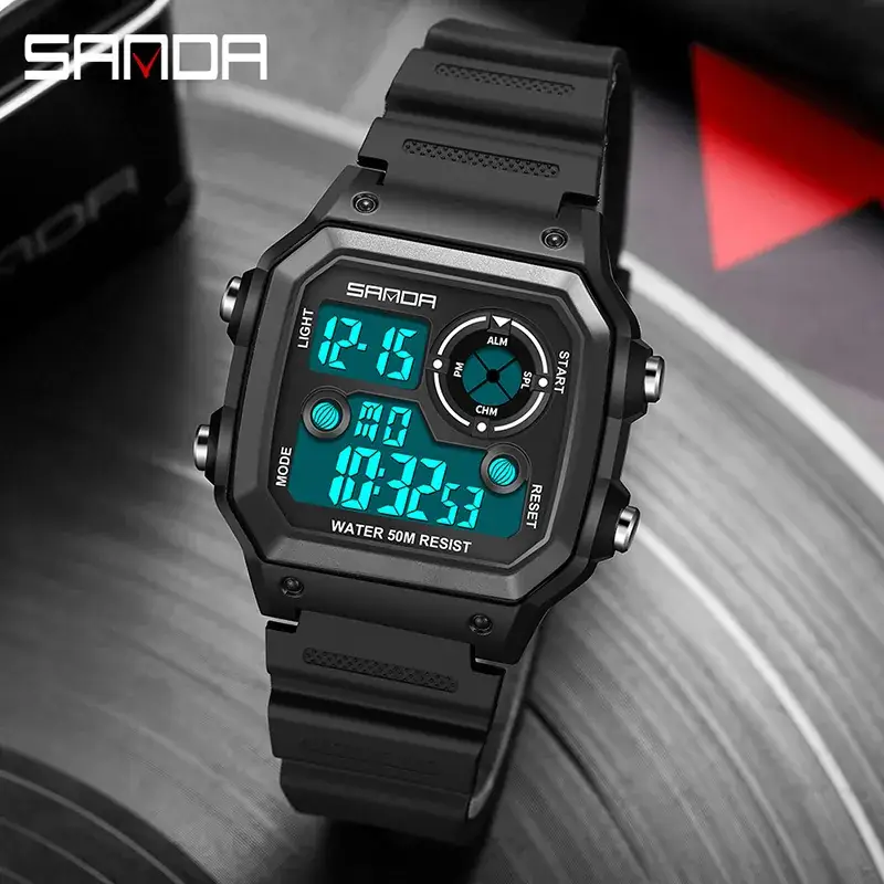 Sanda New Square Watch Swimming Waterproof Alarm Luminous Male Student Watch Korean Style Simple Fashion Sports Watch - Image 8