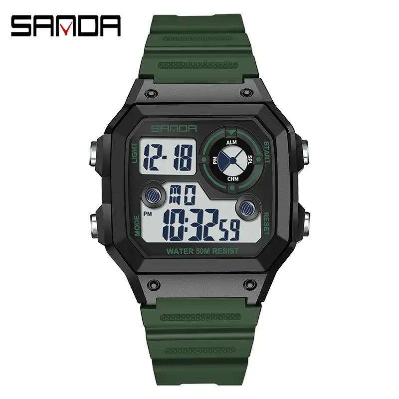 Sanda New Square Watch Swimming Waterproof Alarm Luminous Male Student Watch Korean Style Simple Fashion Sports Watch - Image 10