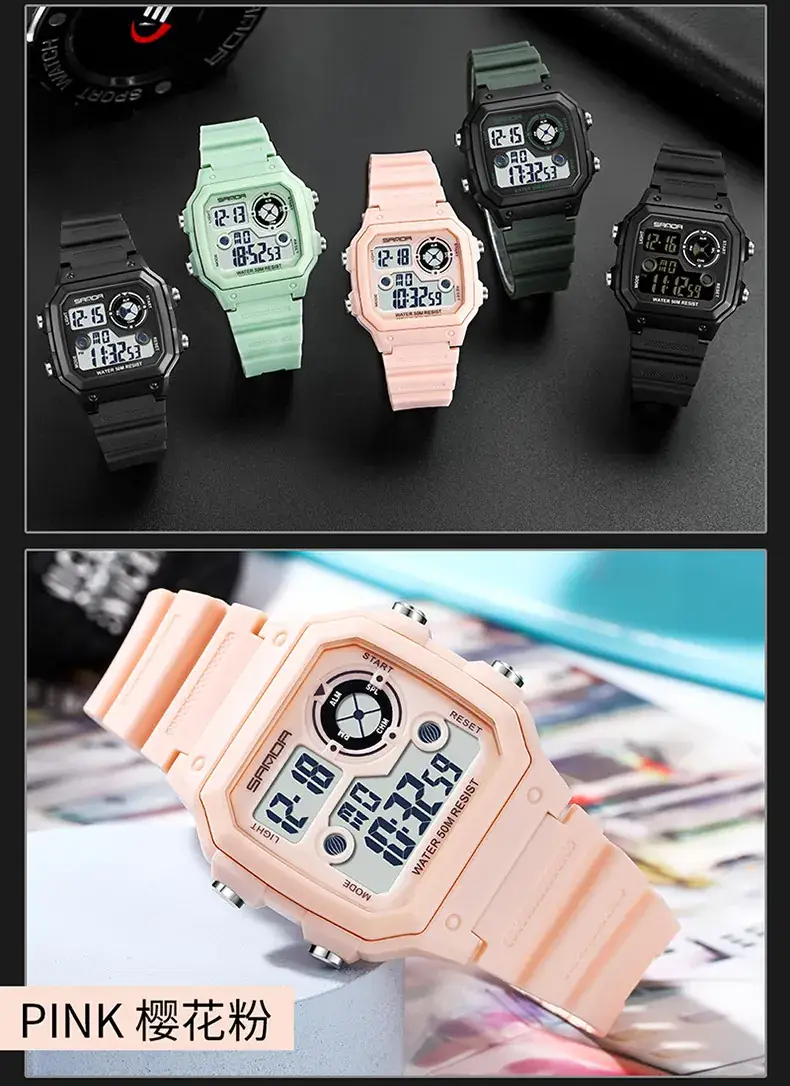Sanda New Square Watch Swimming Waterproof Alarm Luminous Male Student Watch Korean Style Simple Fashion Sports Watch — feature 21