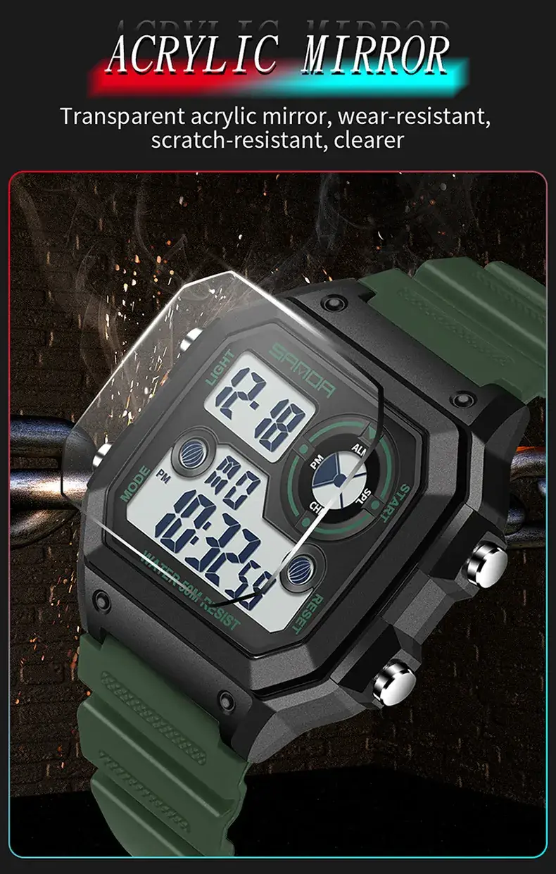 Sanda New Square Watch Swimming Waterproof Alarm Luminous Male Student Watch Korean Style Simple Fashion Sports Watch — feature 27