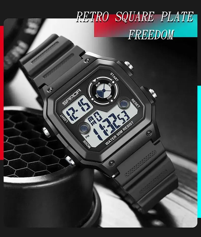 Sanda New Square Watch Swimming Waterproof Alarm Luminous Male Student Watch Korean Style Simple Fashion Sports Watch — feature 28