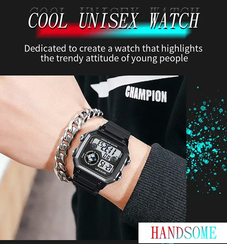 Sanda New Square Watch Swimming Waterproof Alarm Luminous Male Student Watch Korean Style Simple Fashion Sports Watch — feature 31