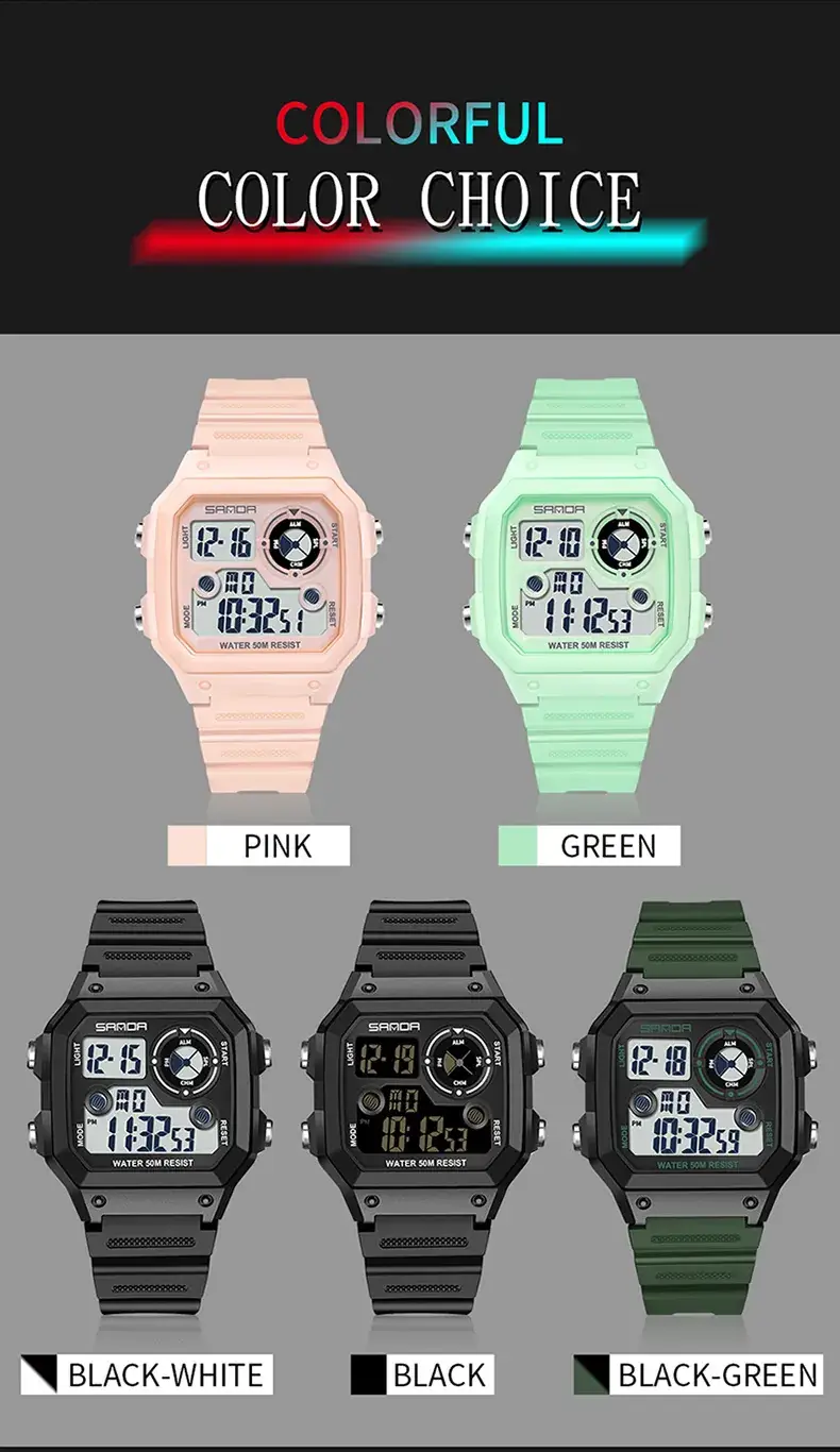 Sanda New Square Watch Swimming Waterproof Alarm Luminous Male Student Watch Korean Style Simple Fashion Sports Watch — feature 35