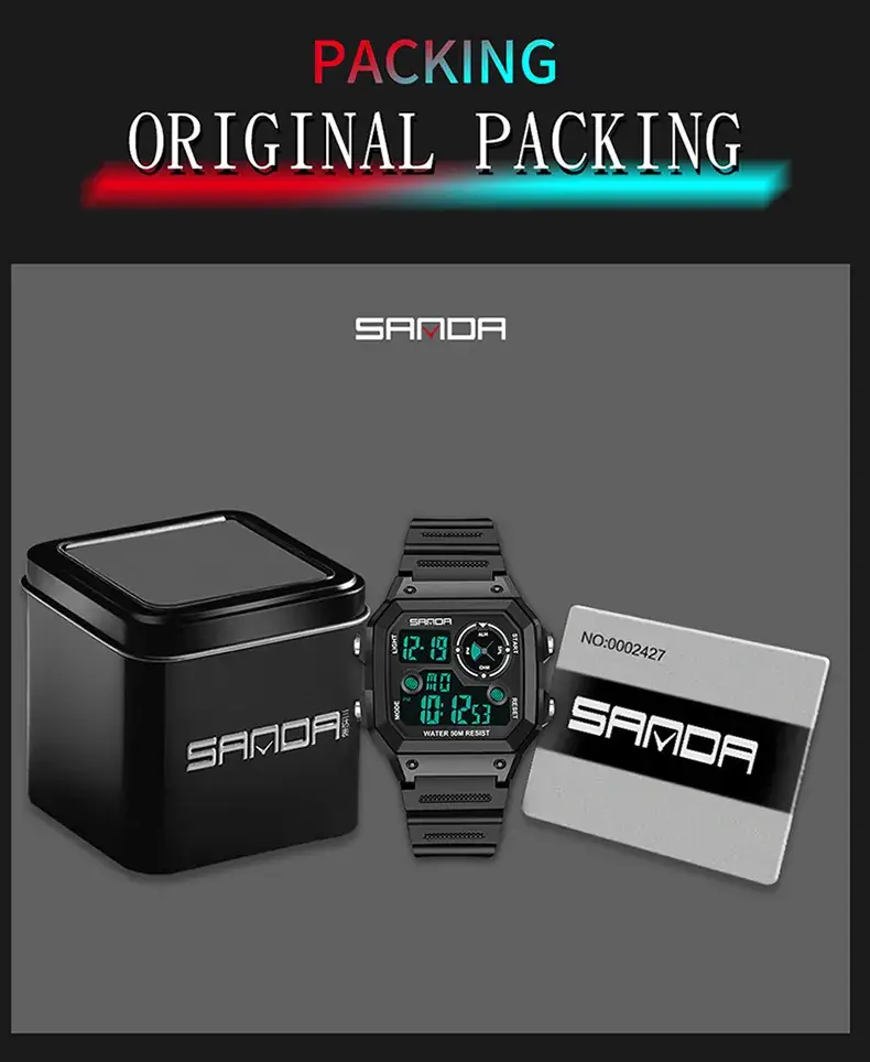 Sanda New Square Watch Swimming Waterproof Alarm Luminous Male Student Watch Korean Style Simple Fashion Sports Watch — feature 48