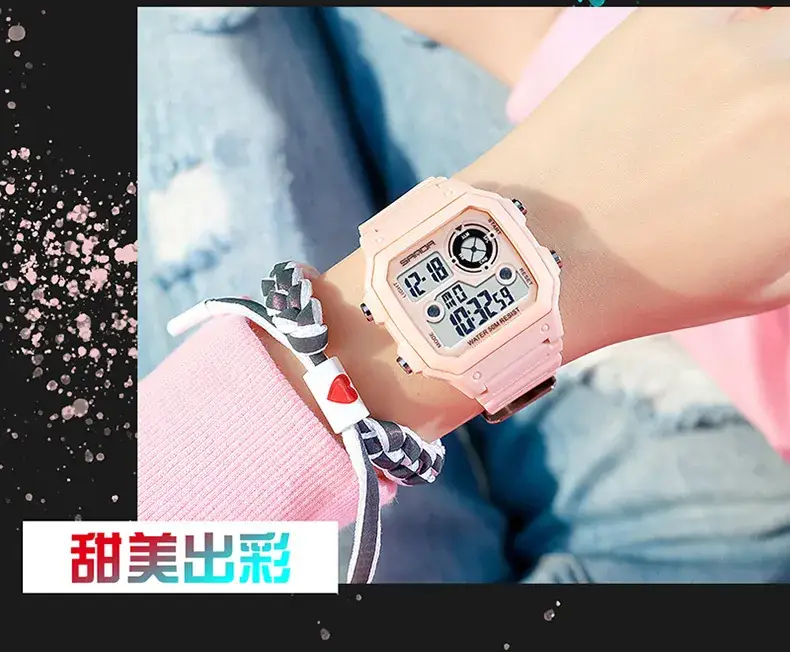 Sanda New Square Watch Swimming Waterproof Alarm Luminous Male Student Watch Korean Style Simple Fashion Sports Watch — feature 8