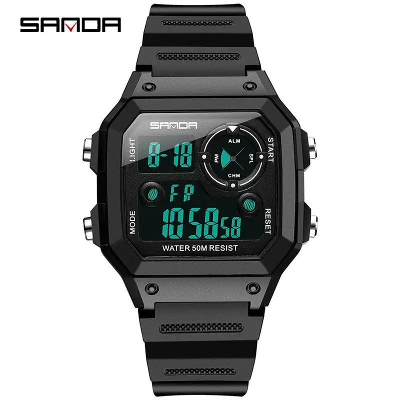 Sanda New Square Watch Swimming Waterproof Alarm Luminous Male Student Watch Korean Style Simple Fashion Sports Watch - Image 2