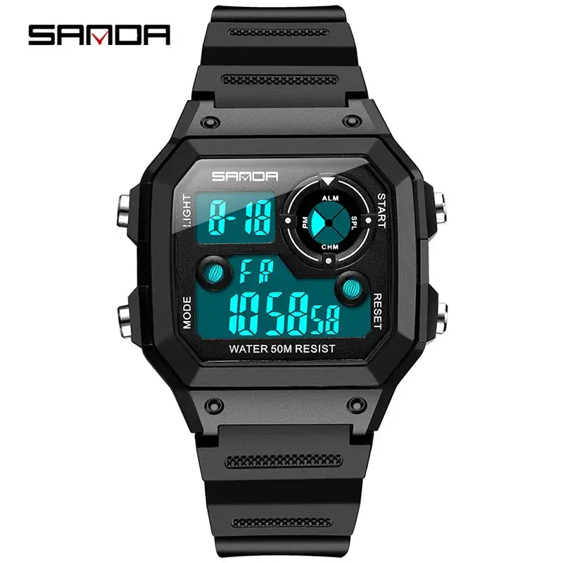 Sanda New Square Watch Swimming Waterproof Alarm Luminous Male Student Watch Korean Style Simple Fashion Sports Watch - Image 3