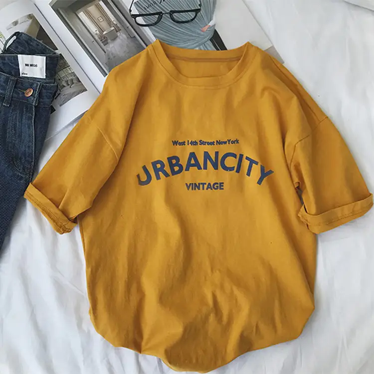 Women Urbanity Vintage Short Sleeve T-Shirt Yellow