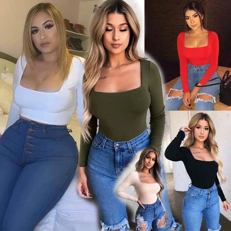 Aliexpress Elastic Slim Fit Sexy Base Top with Square Neck