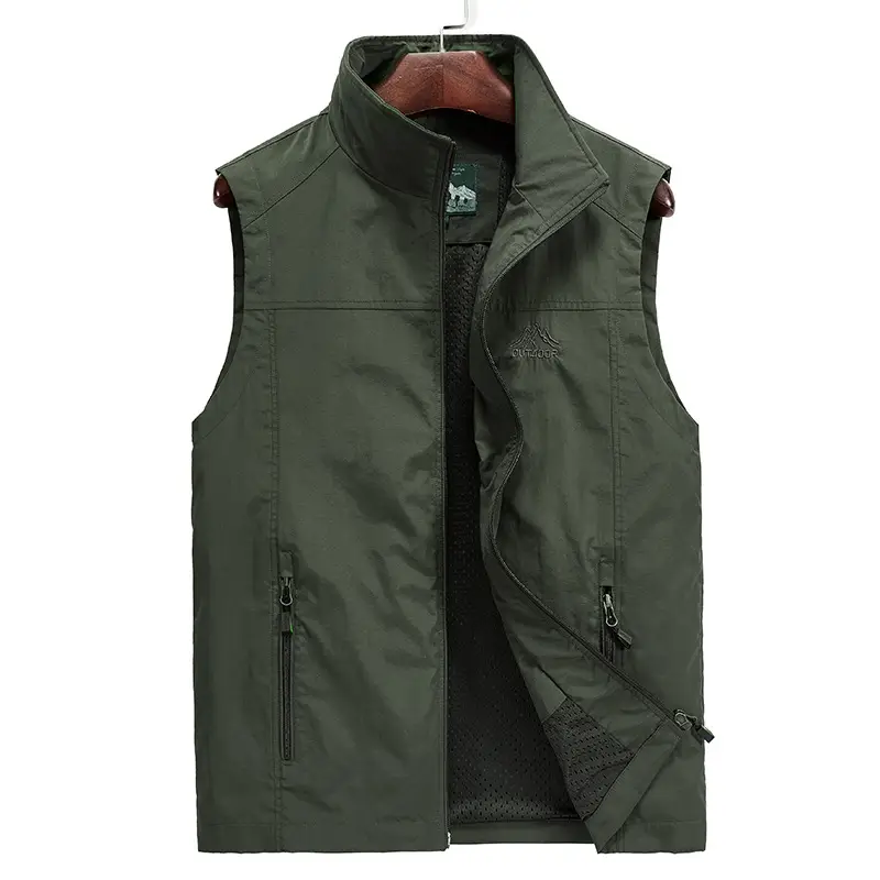 Men's Olive Green Waterproof Vest Plus Size - Image 7