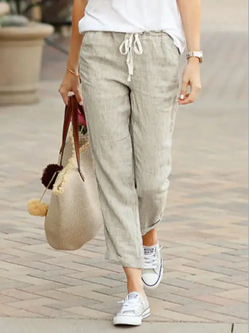 2023 Summer Women's Cotton Slimming Pants High Waist - Image 8