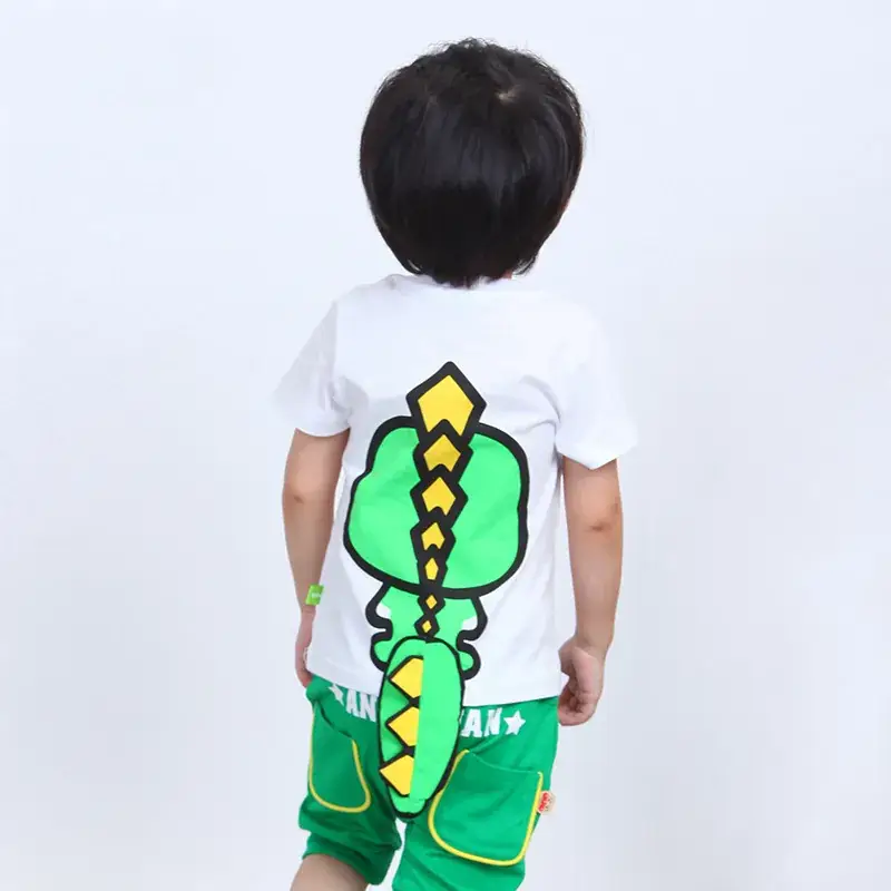 Children Green Dragon Print T-Shirt Shorts Set - Image 3