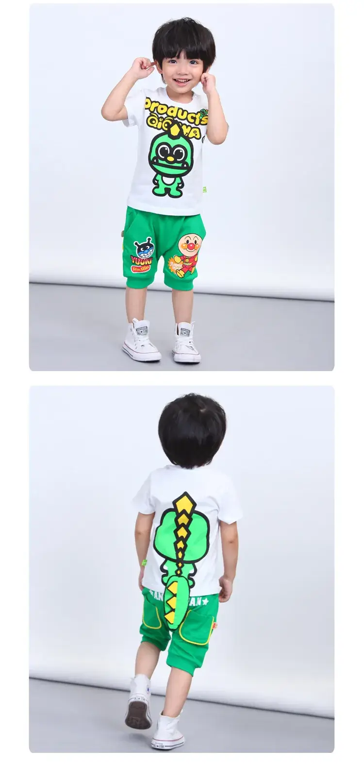Children Green Dragon Print T-Shirt Shorts Set — feature 12