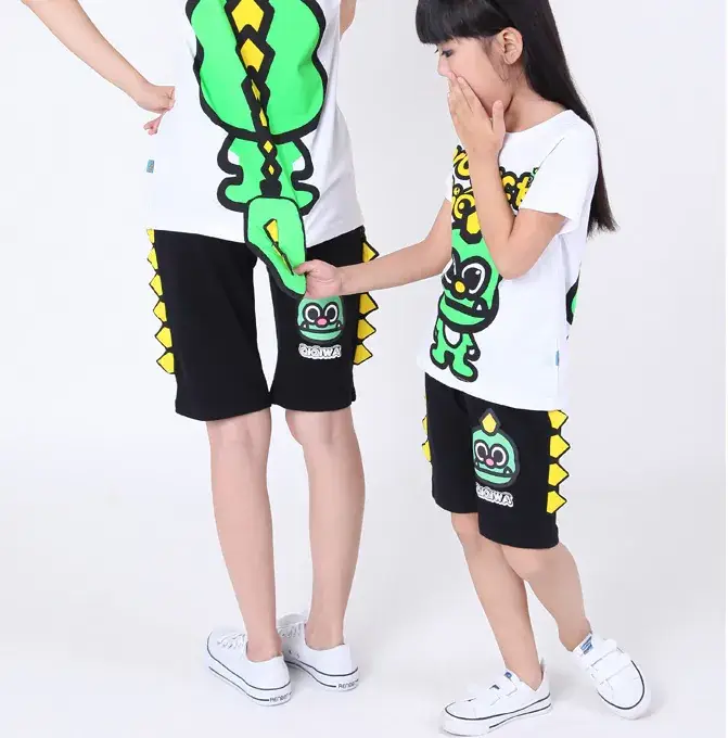 Children Green Dragon Print T-Shirt Shorts Set — feature 7
