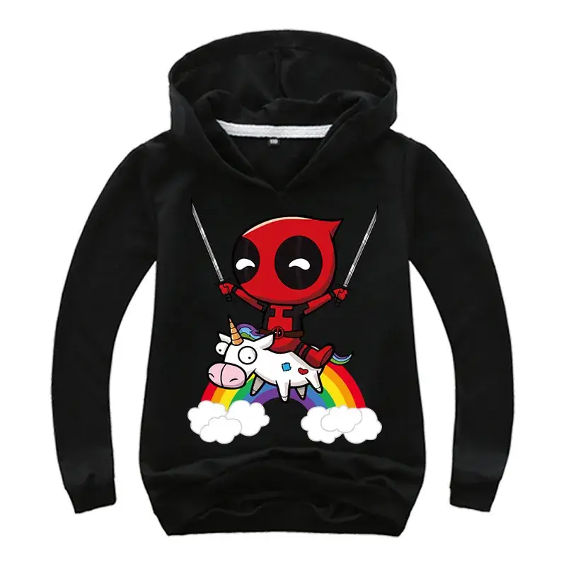 Kids Hoodie Deadpool Cartoon Print Pink - Image 5