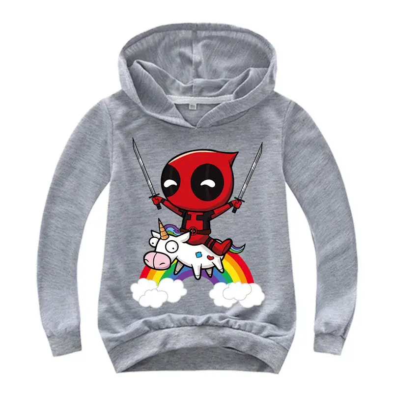 Kids Hoodie Deadpool Cartoon Print Pink - Image 4