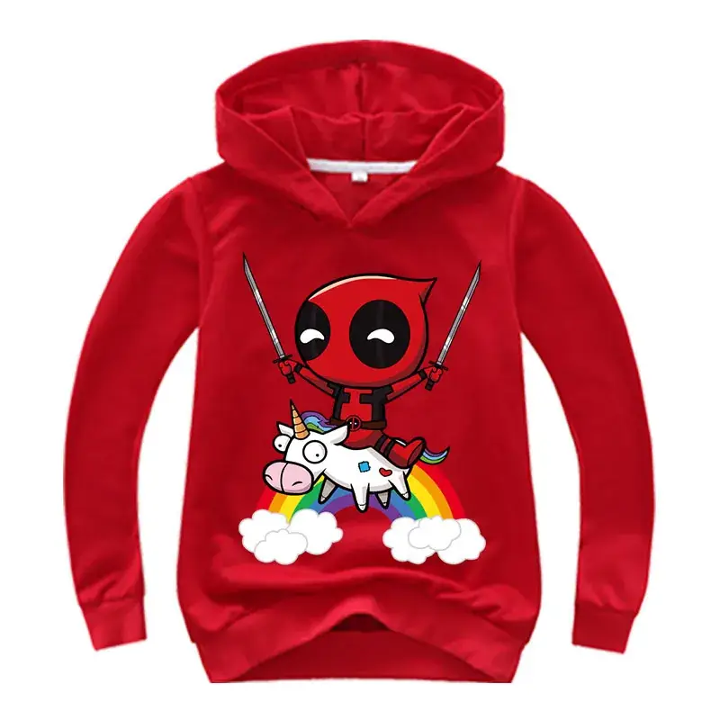 Kids Hoodie Deadpool Cartoon Print Pink — feature 18