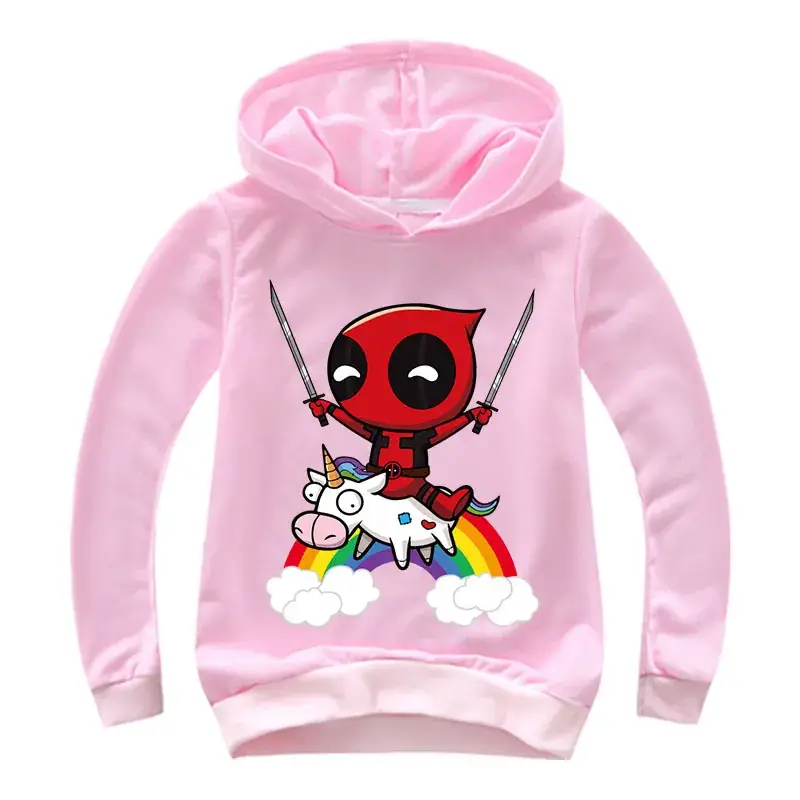 Kids Hoodie Deadpool Cartoon Print Pink — feature 32