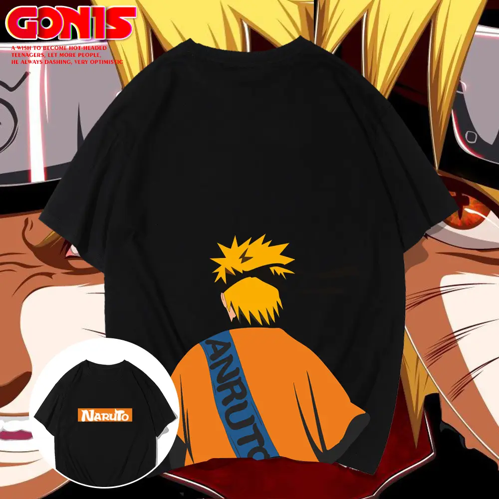 Naruto Cartoon T-Shirt Black Cotton Loose Summer