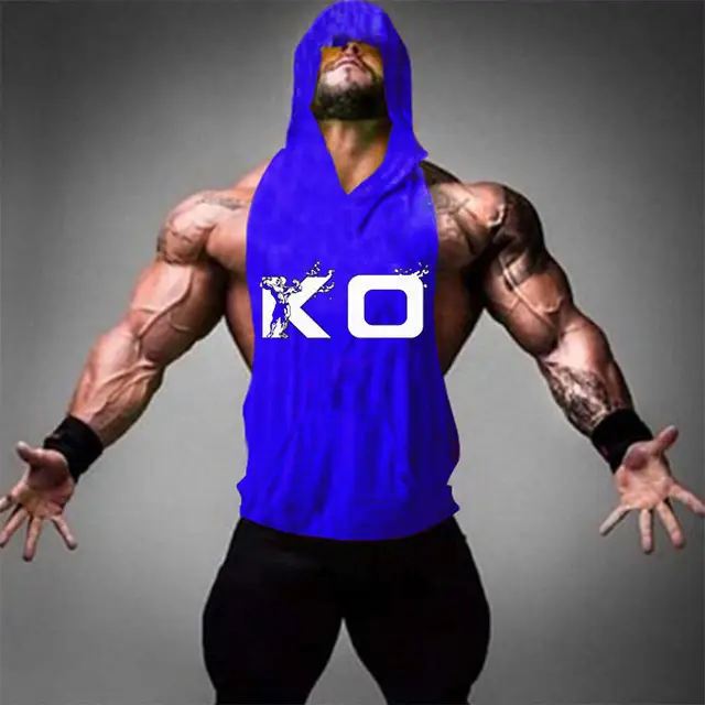 Men's Red Hooded Cotton Fitness Vest with Large Slit - Image 4