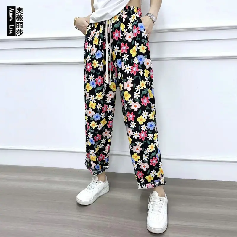 Bohemian Radish Pants Ethnic Floral Print Summer - Image 17