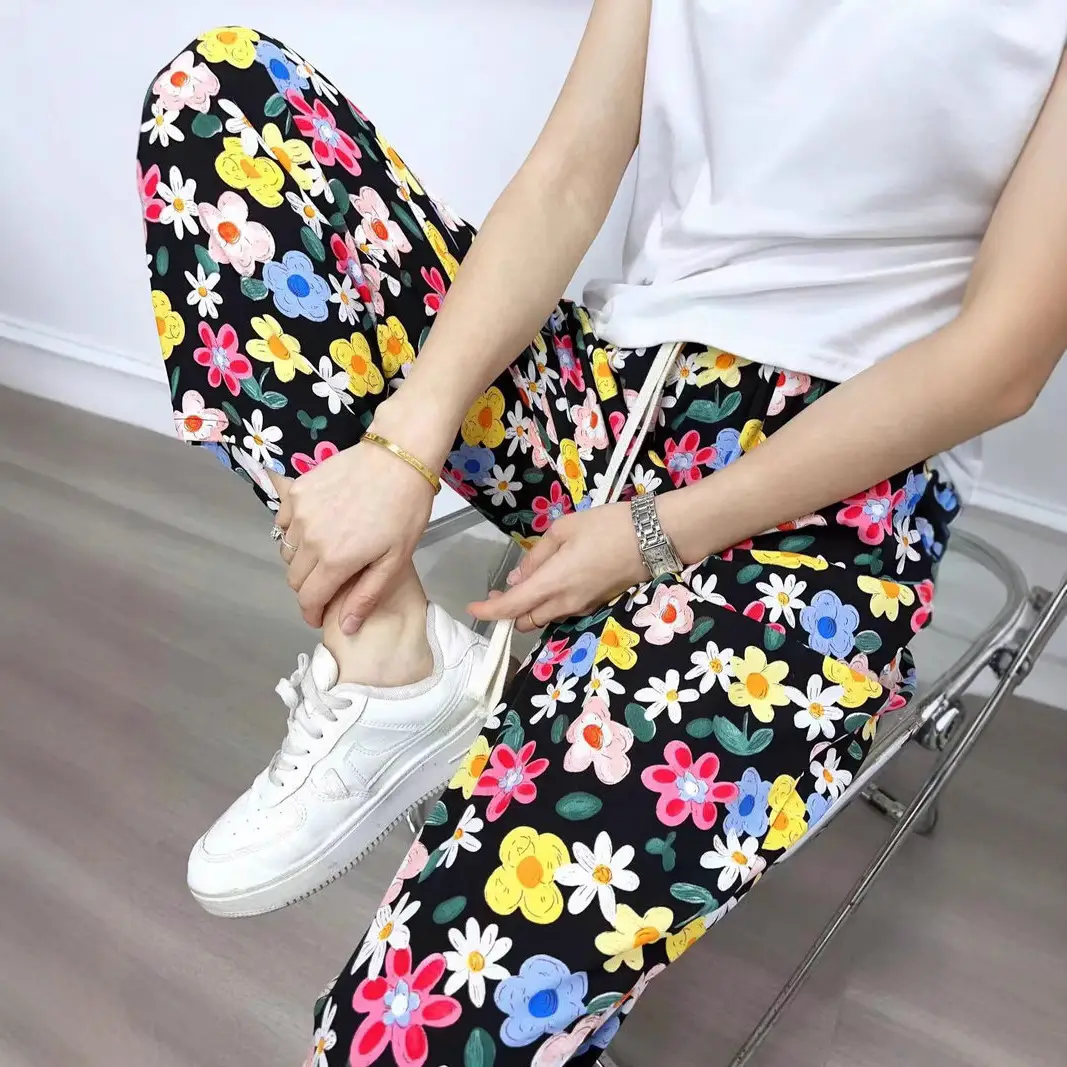 Bohemian Radish Pants Ethnic Floral Print Summer - Image 19