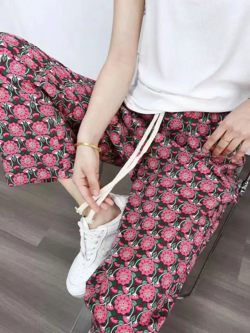 Bohemian Radish Pants Ethnic Floral Print Summer - Image 11