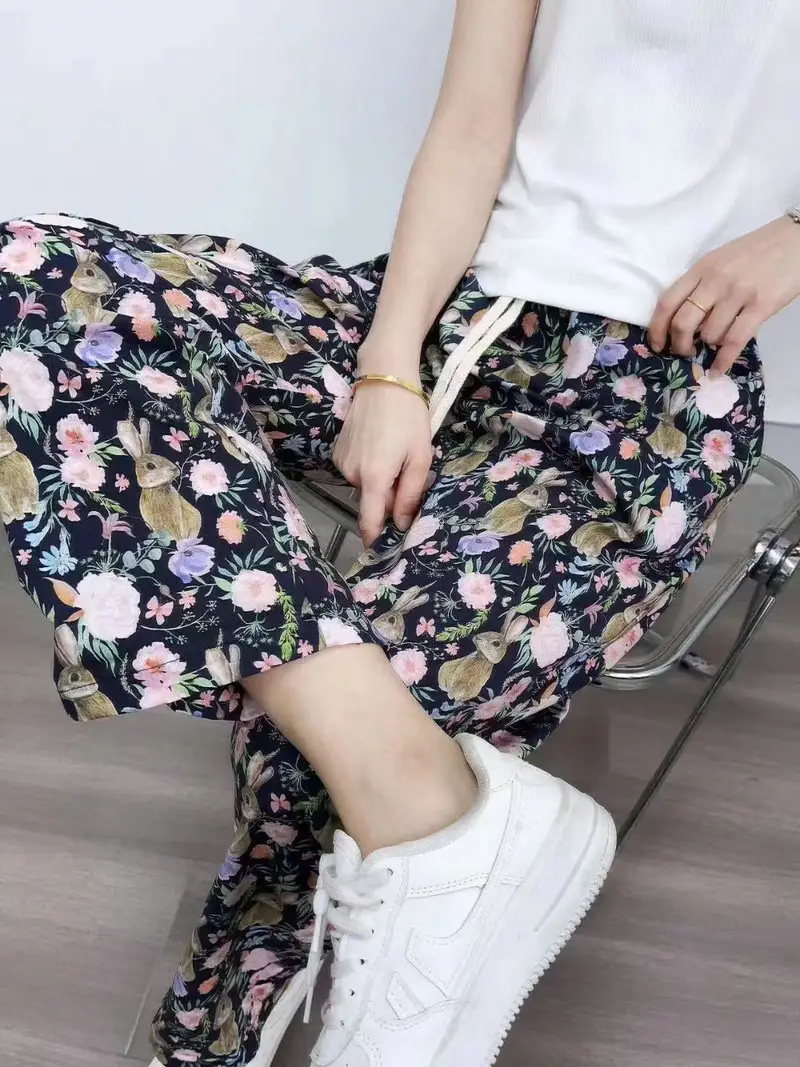 Bohemian Radish Pants Ethnic Floral Print Summer - Image 15