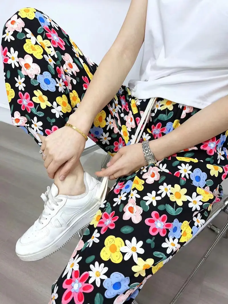 Bohemian Radish Pants Ethnic Floral Print Summer - Image 2