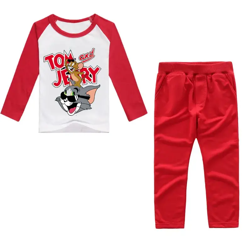 Tom and Jerry Long Sleeve T-Shirt Red Pants Set for Kids - Image 6