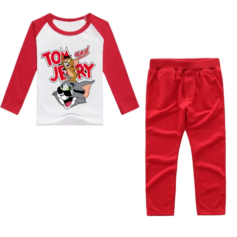 Tom and Jerry Long Sleeve T-Shirt Red Pants Set for Kids — feature 3