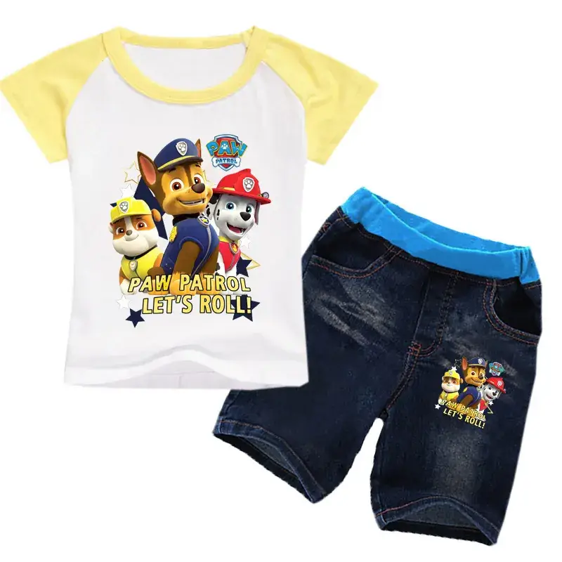 2020 Kids Paw Patrol T-Shirt Shorts Set Raglan Contrast - Image 8