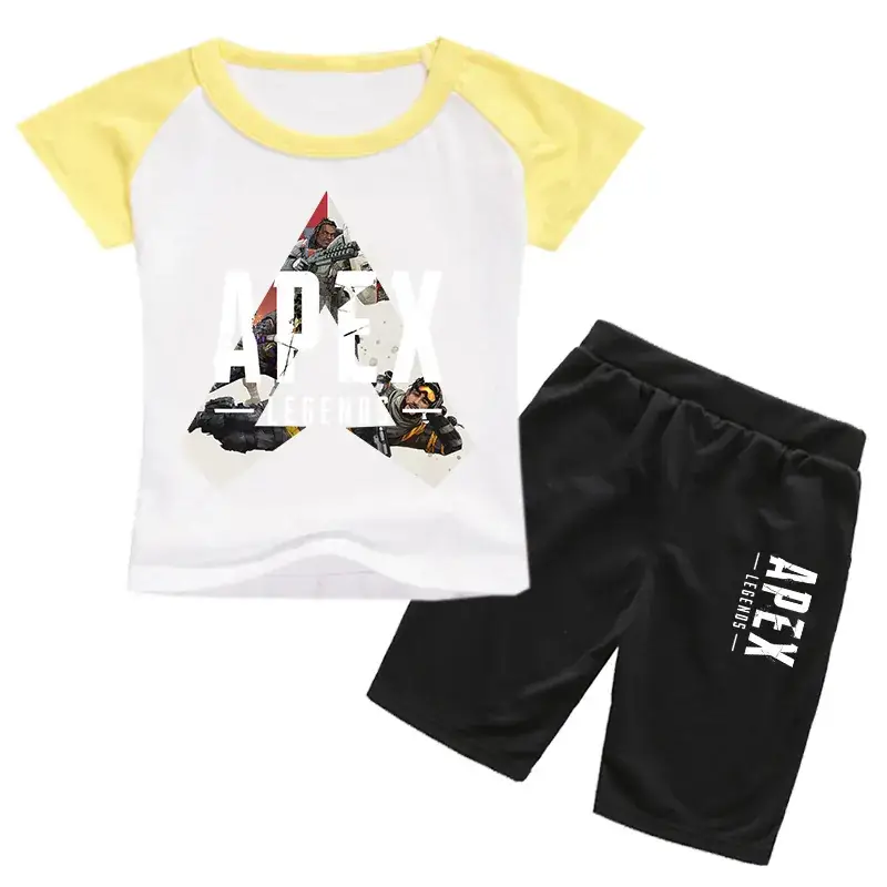 Children Korean Graphic T-Shirt & Shorts Set Yellow Black 0226 — feature 11