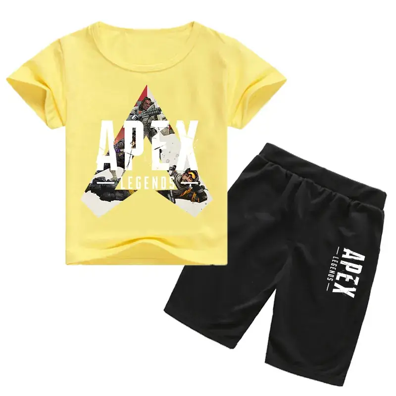 Children Korean Graphic T-Shirt & Shorts Set Yellow Black 0226 — feature 5