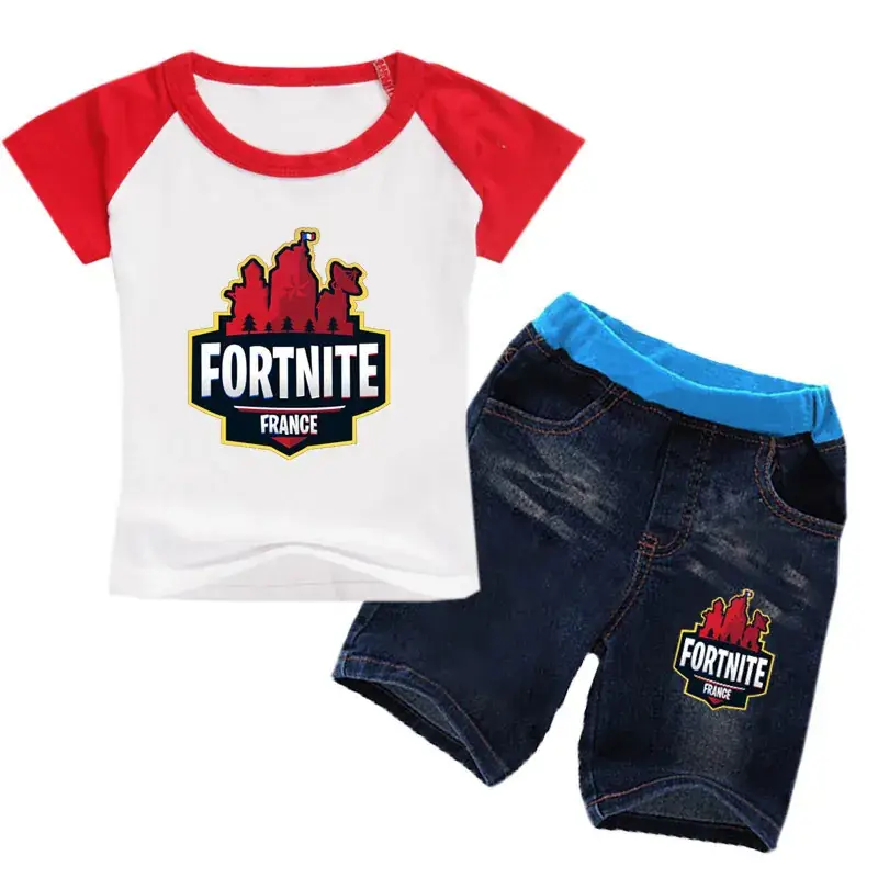 Fortnite French Kids Suit White Blue Shorts