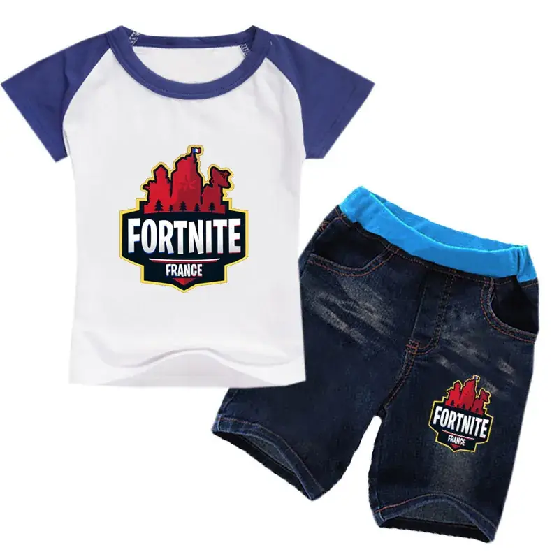 Fortnite French Kids Suit White Blue Shorts