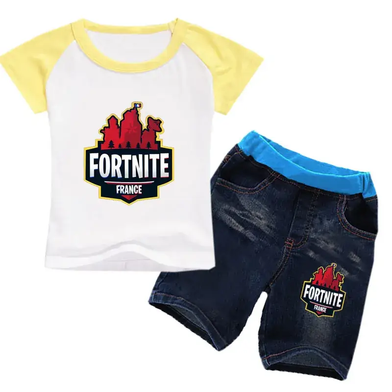 Fortnite French Kids Suit White Blue Shorts